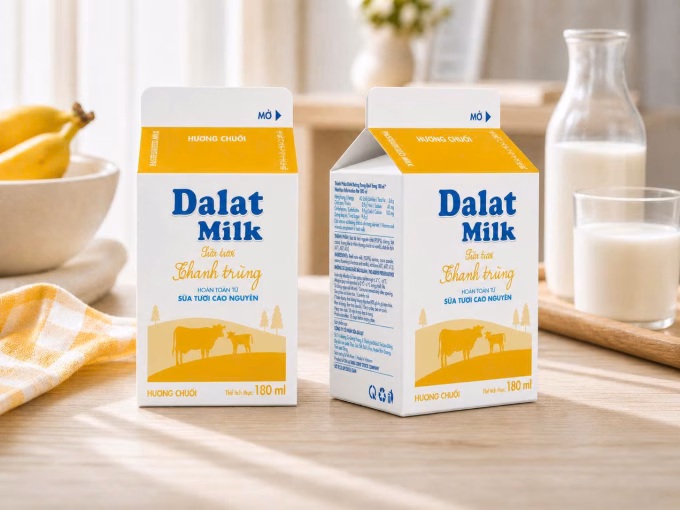 Sữa tươi thanh trùng hương chuối Dalatmilk kết hợp từ sữa tươi cao nguyên và hương chuối tự nhiên